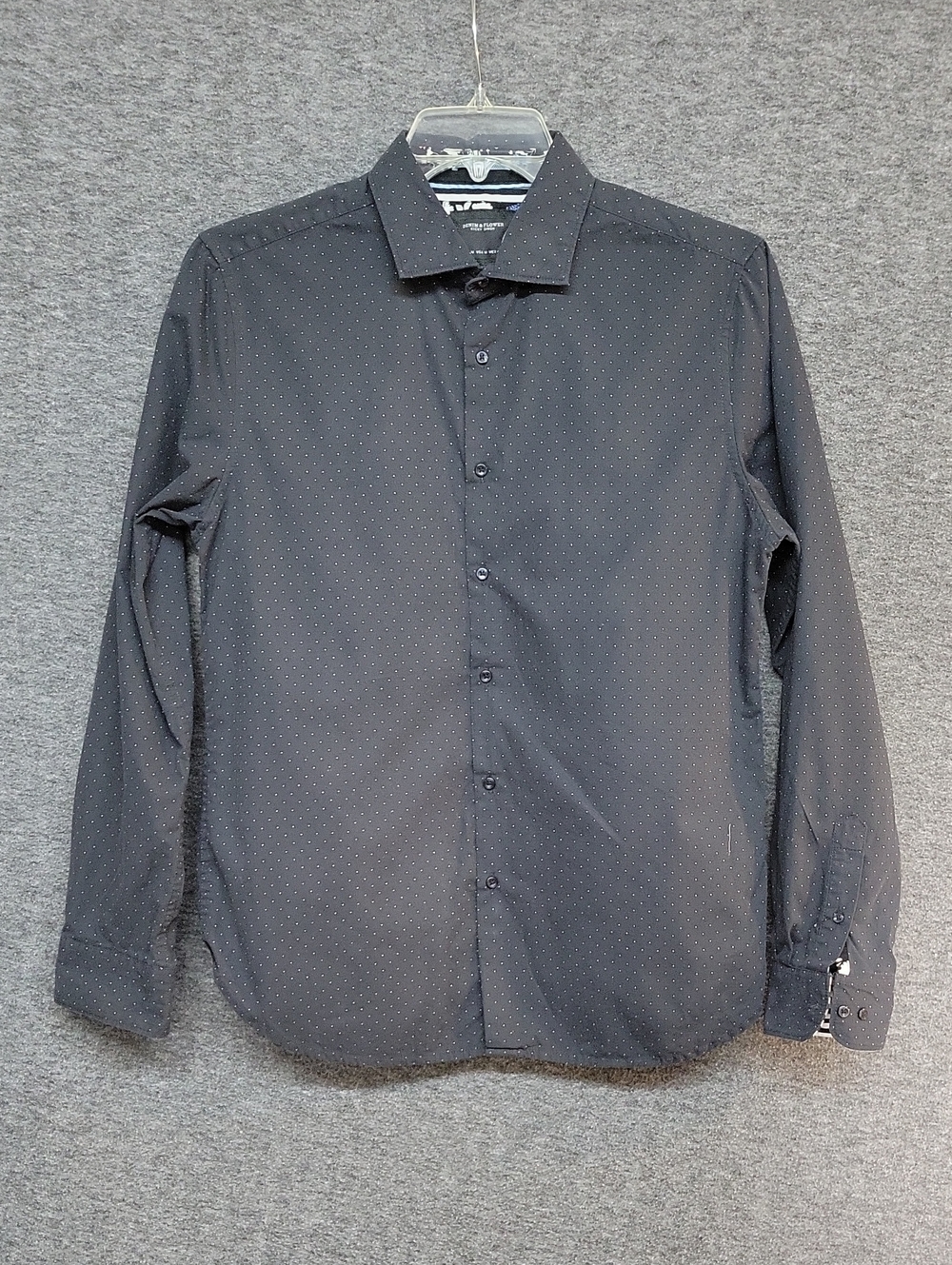 Denim & Flower Mens Casual Shirt Size Medium Black With White Polka Dots
